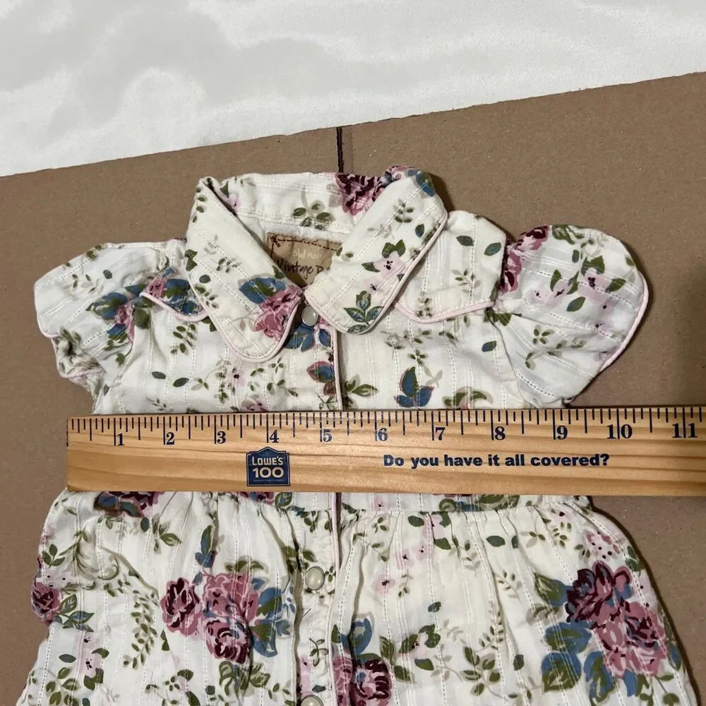 OldNavy Vintage Baby Floral Dress 3-6 Mos Collar Cotton Floral Pearl Snaps Lined